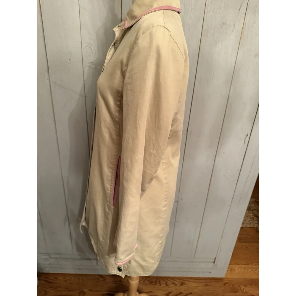 Coach Leatherware Rain Trench Coat Women's Size 4 Tan‎ & Pink Trim Cotton Lined